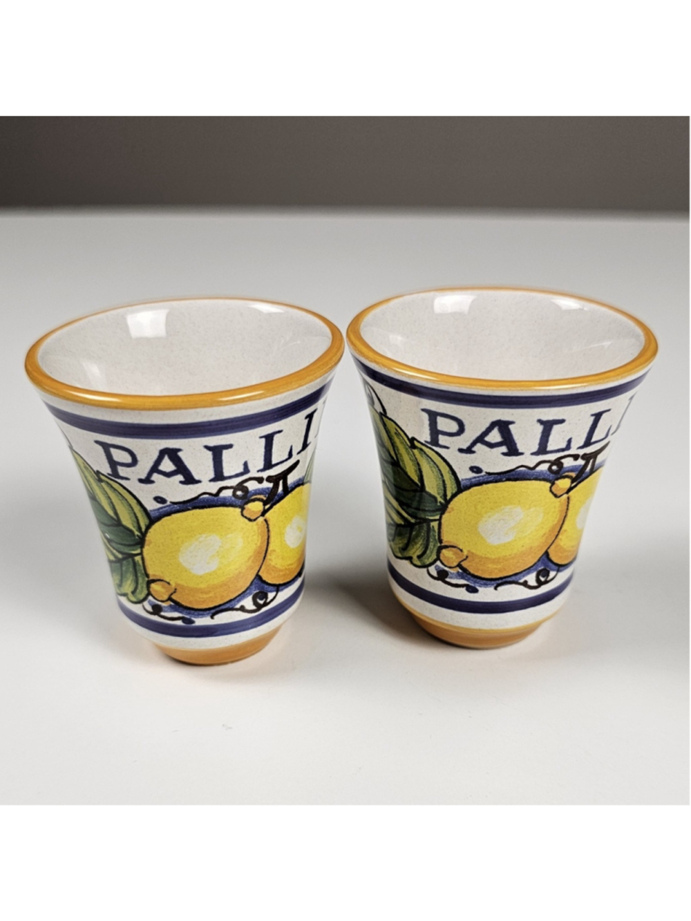 Set of 2 Deruta Pallini Limoncello Italian Pottery Shot Glasses - Excellent - Picture 8 of 10